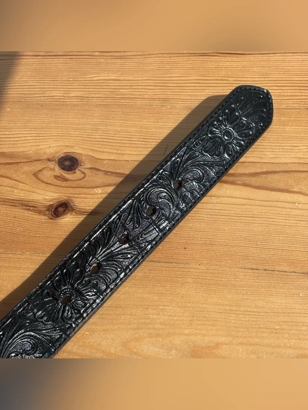 Nocona Mens Black Bullhide Leather Belt Western Tooled Embossed N2438901 Sz 46